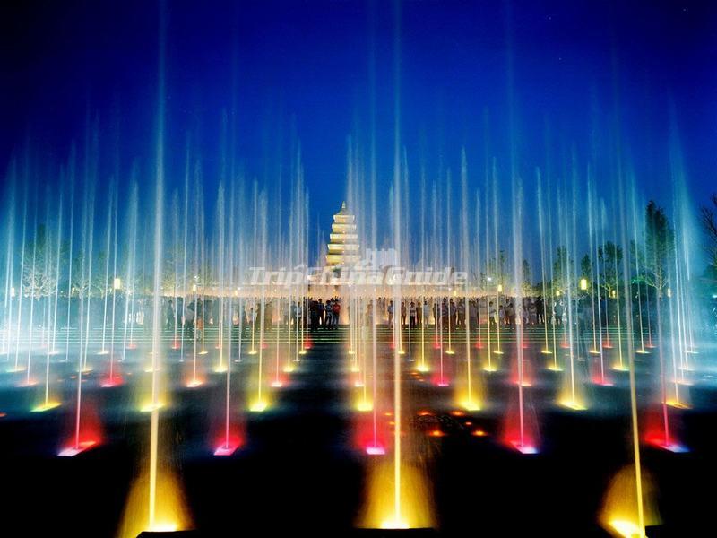 Big Wild Goose Pagoda Fountain Show at Night