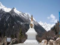A Buddhist Pagoda and Glaciers in Dagu Glacier National Park 