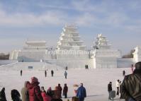 Tourists Visit Harbin Snow Sculpture 