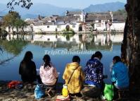 Girls Reading Books at Hongcun Village Huangshan 