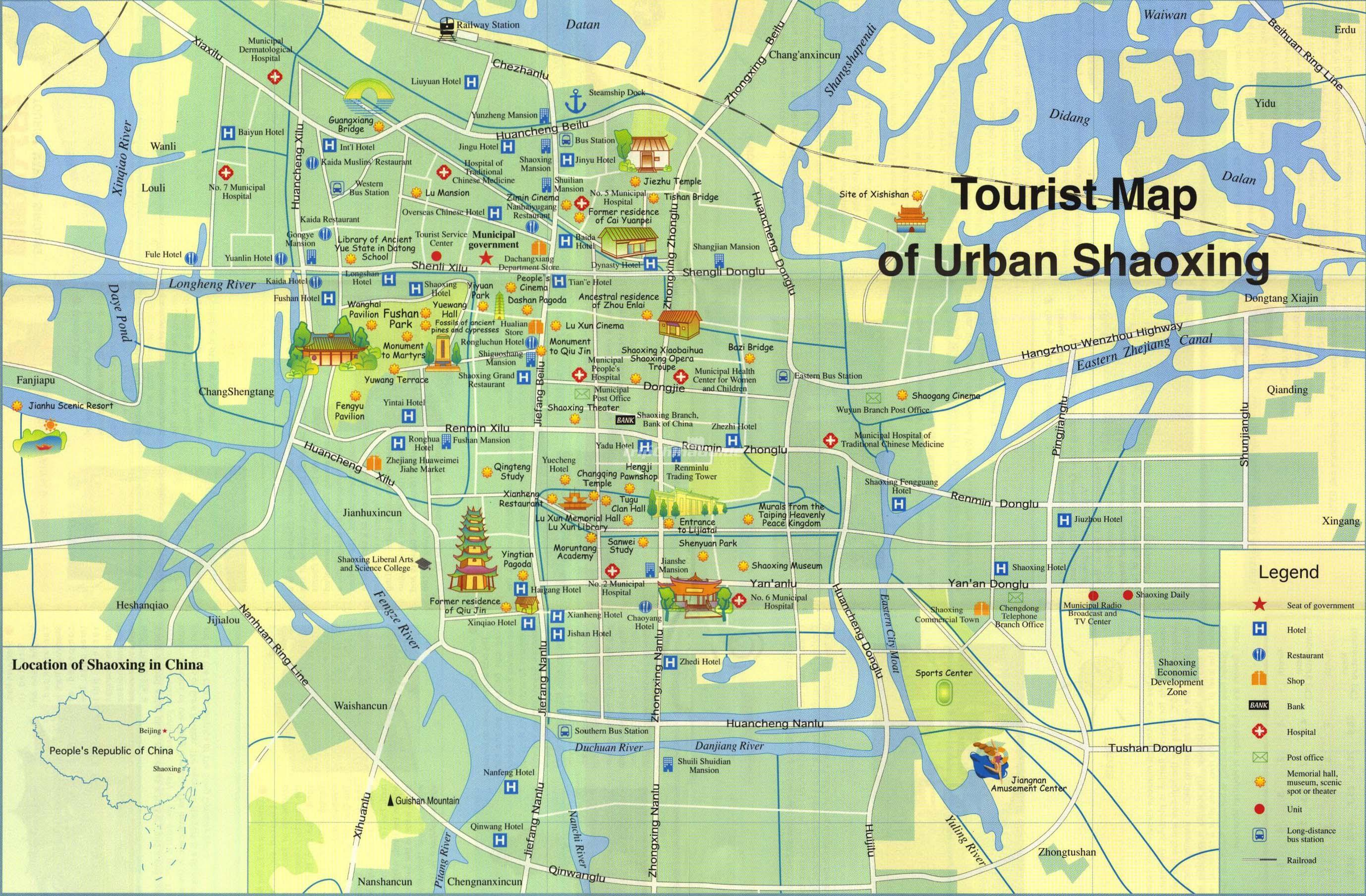 Shaoxing China Tourist Map - Maps of Shaoxing