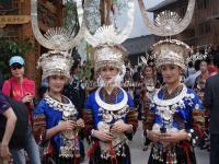 Miao Girls Wear Their Traditional Headdress