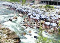 Chengdu People Playing Mahjong in River