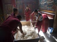 The Lamas Are Making Tsamba (Tibetan cake) in Shouling Temple