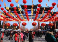 Hanging Red Lanterns during the Chinese New Year Celebration at the Temple of Earth