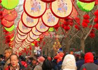 Hanging New Year Pictures and Red Lanterns during the Spring Festival Celebration