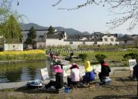 People Sketching at Xidi Ancient Village Anhui