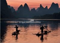 Li River Dusk Scenery and Fisherman 