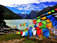 The Pray Flags and Xinluhai Lake in Dege County